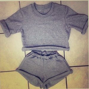 Two piece sweat suit shirt/shorts