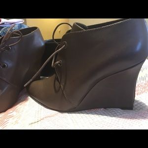 Brown wedge booties