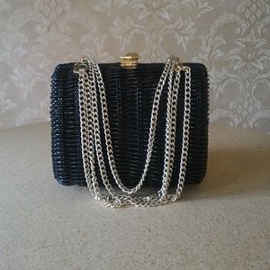 Vintage Black Wicker Box Clutch/Purse