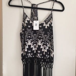 NWT Nordstrom Racerback Tribal Print Fringe Top