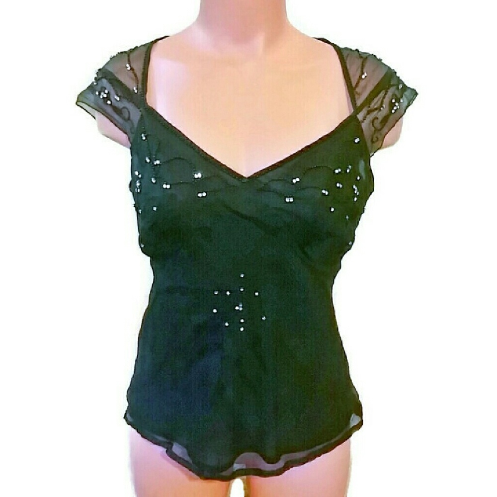 Richard Malcolm Black Silk Blouse Petite Medium