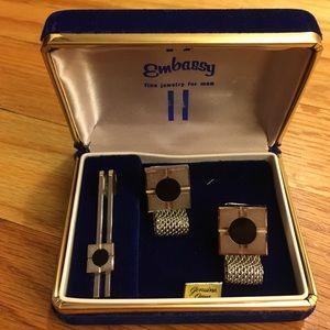 VINTAGE Silver Cufflinks and Tie Bar Bundle (NEW)