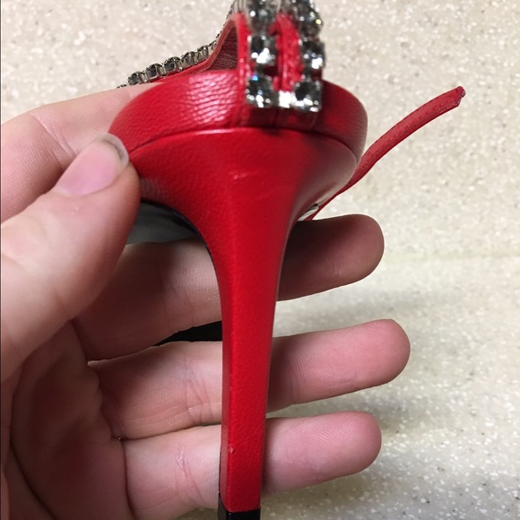 Saint Laurent Embellished Kate Ankle Sandal Red 36 - Picture 3 of 4