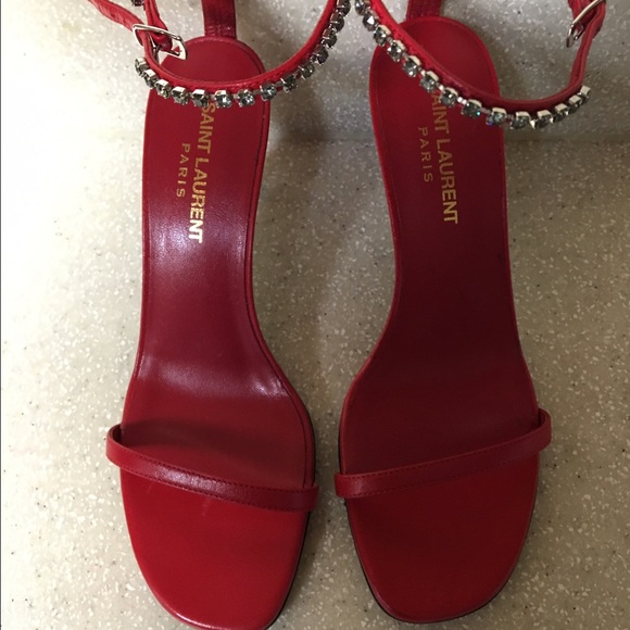 Saint Laurent Embellished Kate Ankle Sandal Red 36 - Picture 4 of 4