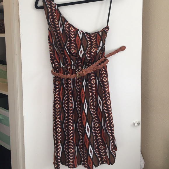 Francesca's Tribal Print One Shoulder Dress S/SM