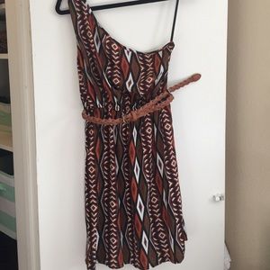 Francesca's Tribal Print One Shoulder Dress S/SM