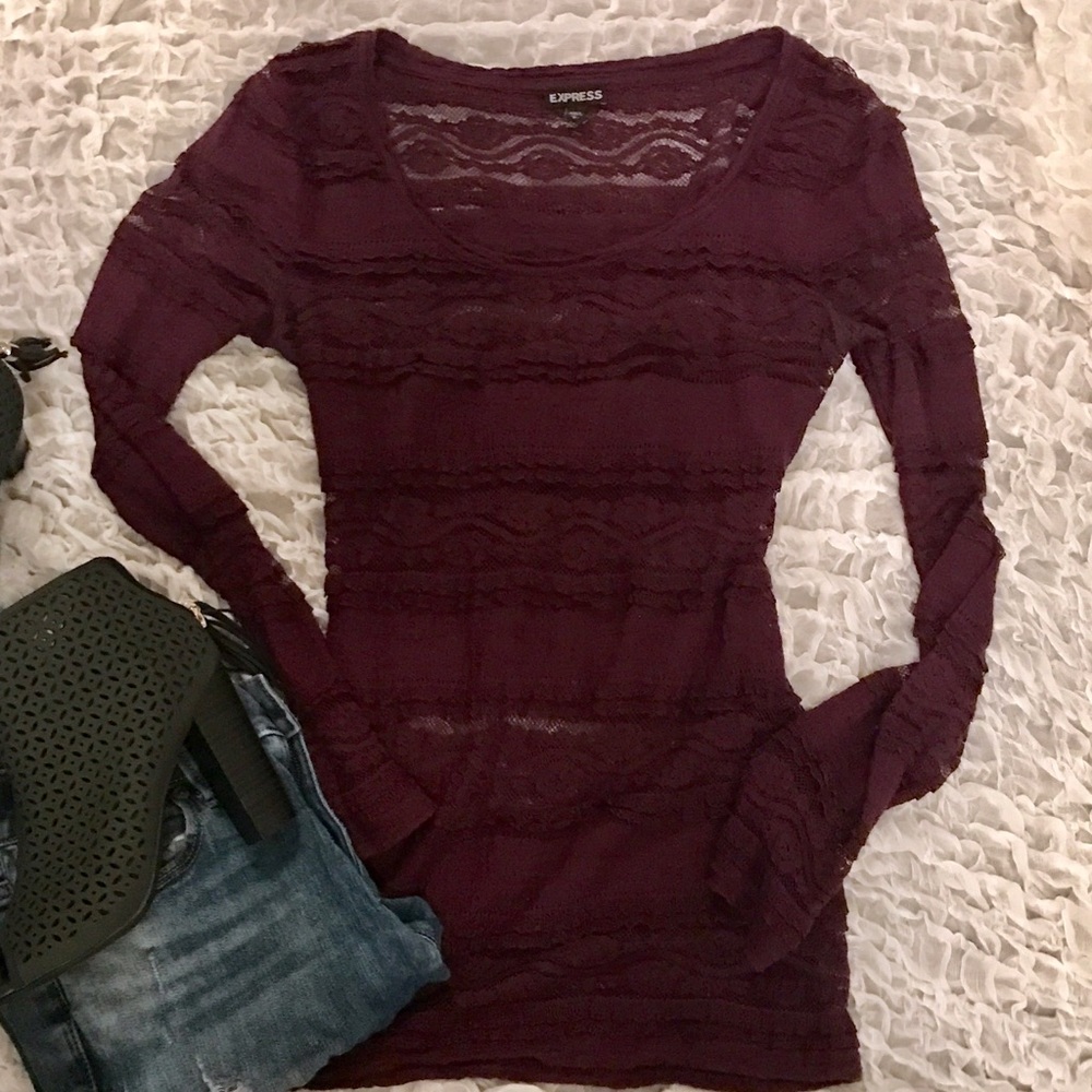Lace fitted long-sleeve top