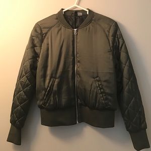 H&M Army Green Bomber Jacket with Gold Zipper