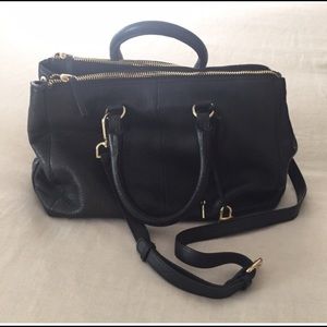 Black leather Zara satchel with gold hardware