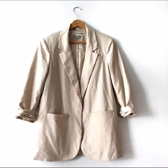 Ivory Forever 21 Blazer w/ Ruched Sleeves