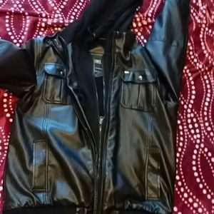 Obey leather hoody jacket