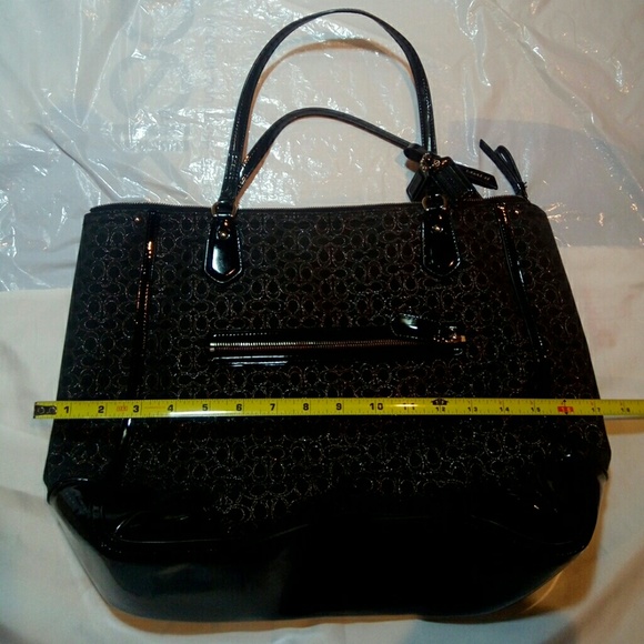 Coach Black Patent/Silver Signature Fabric Tote