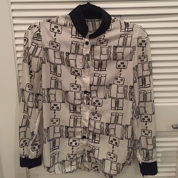 Funky robot print button down shirt