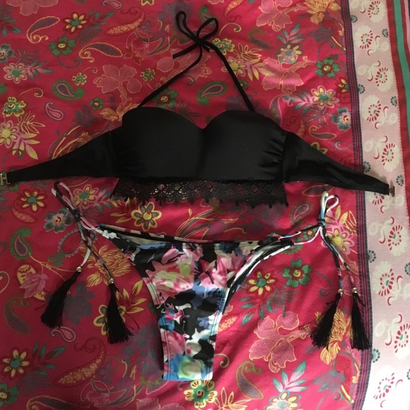 Black and floral bikini set