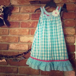 Blue checker ruffle dress