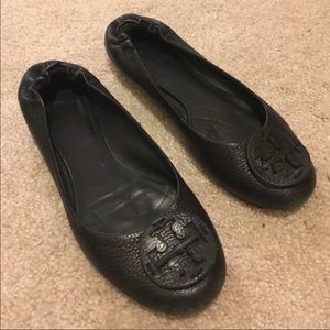 Tory Burch tumbled black Reva flats Size 8