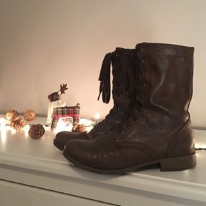 Pair of brown combat boots