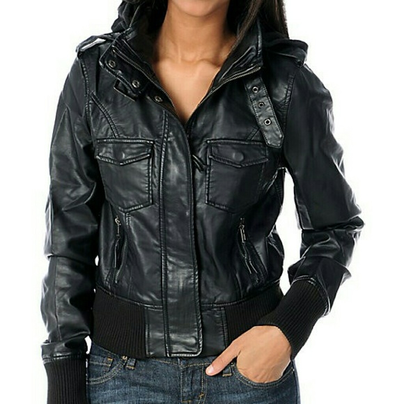 Hooded Leather Bomber Jacket