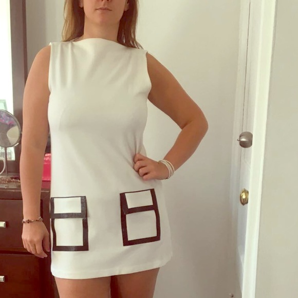 Zara Retro style White dress with black details,