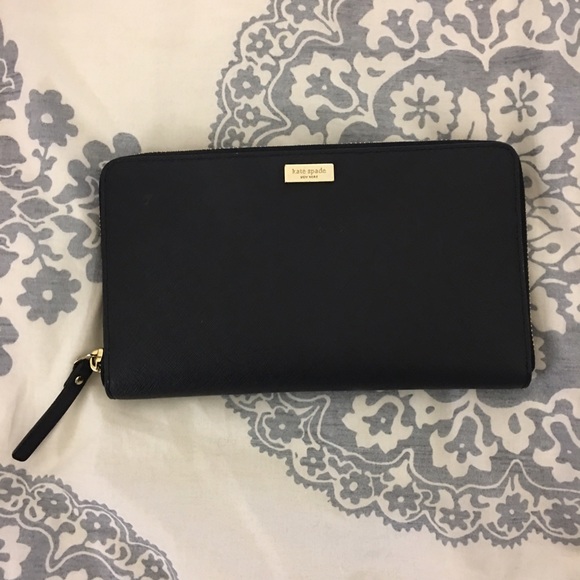 kate spade Black Large Newbury Lane Zip Wallet