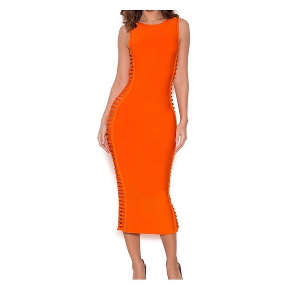 🆕✨Orange Side Cut-outs Bandage Dress✨🆕 - Picture 2 of 4
