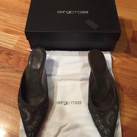 Sergio Rossi Shoes - Sergio Rossi beaded pony dark green kitten heels Sergio Rossi Shoes - Sergio Rossi beaded pony dark green kitten heels