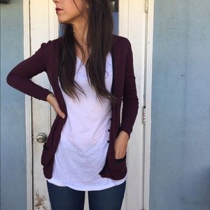 Maroon LOFT woven cardigan