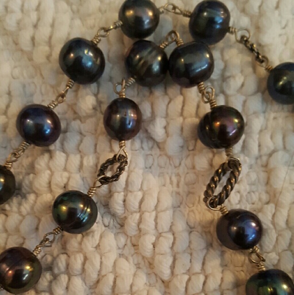 Exex silver pearl and  wood necklace - Picture 4 of 4