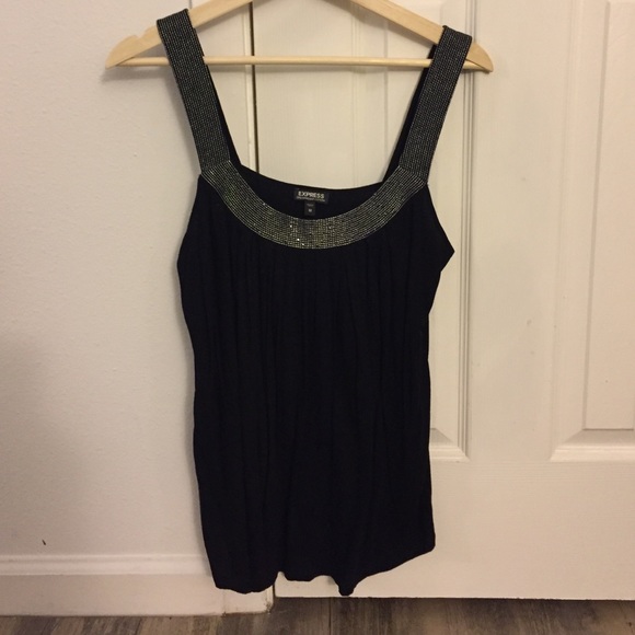 Black Express tank top with silver trim on straps