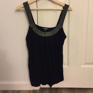 Black Express tank top with silver trim on straps