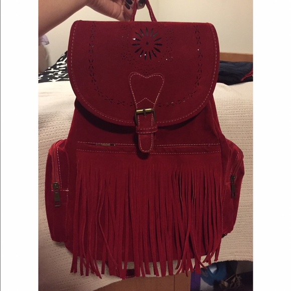 Suede boho fringe backpack