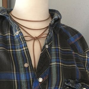 Soft suede choker/lariat necklace with bead ends