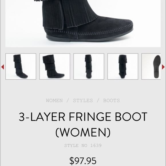 Minnetonka 3- Layer Black Fringe Boots - Picture 4 of 4