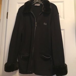 Fila sweater jacket with faux fur sleeves/collar