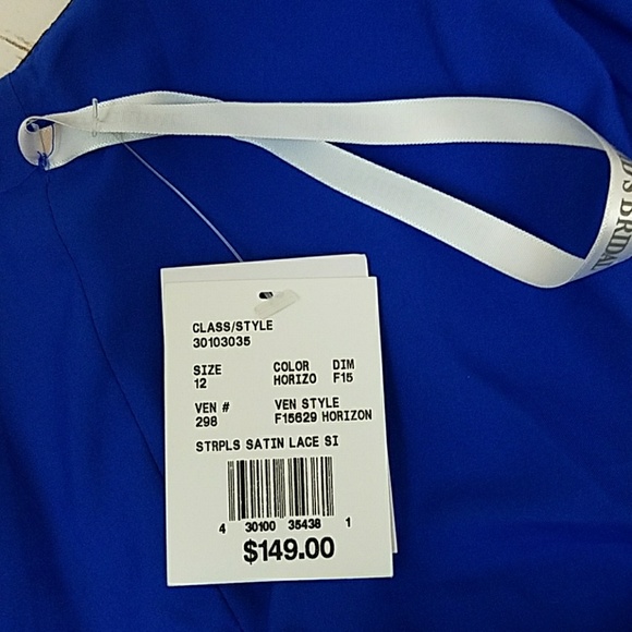 NEW Blue & Black Lace Accents Strapless Dress - Picture 7 of 8