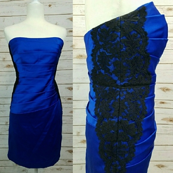 NEW Blue & Black Lace Accents Strapless Dress - Picture 5 of 8