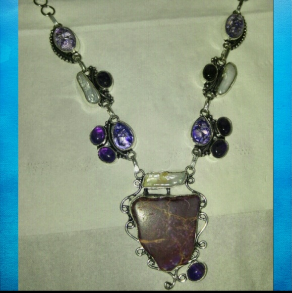 Amethyst, silver, and pearl