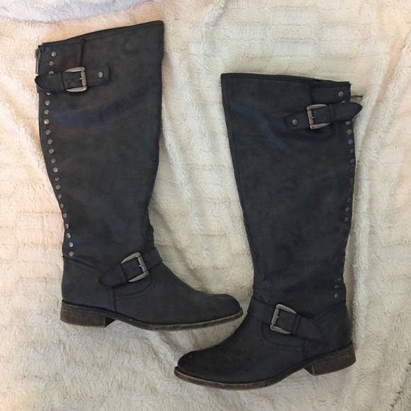 Tall Grey Buckle Boots - Picture 1 of 3