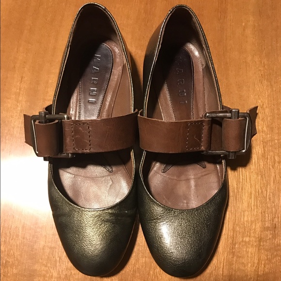 Marni metallic green flats size 38