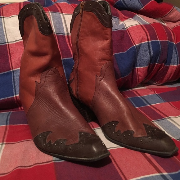 Leather two-tone studded western boots