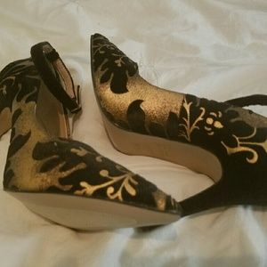 Black and Gold Ankle Strap Heels