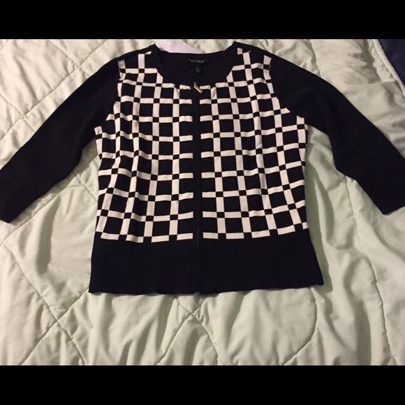 WHBM zipped black & white patterned cardigan