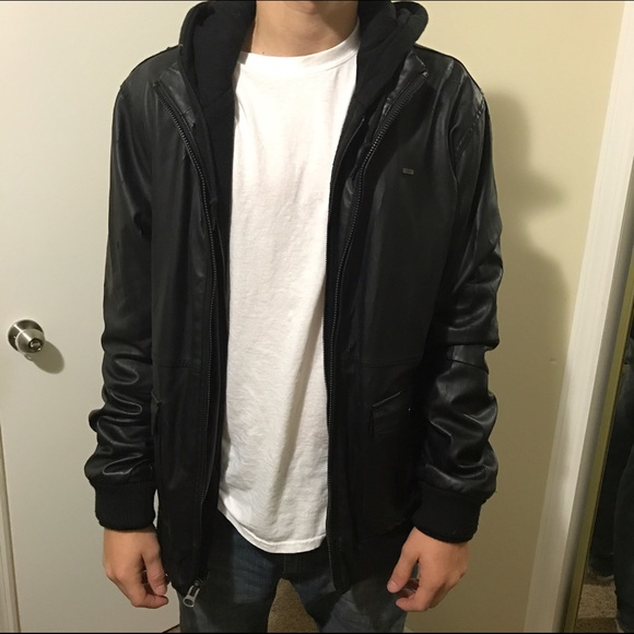 Obey hooded leather jacket