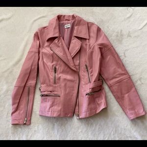 Pink Genuine Leather Moto Jacket Size M