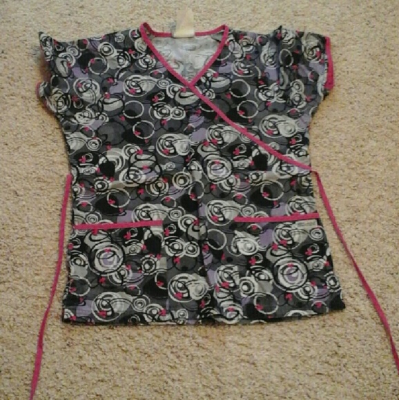 Hearts and circles scrub top with tie back.