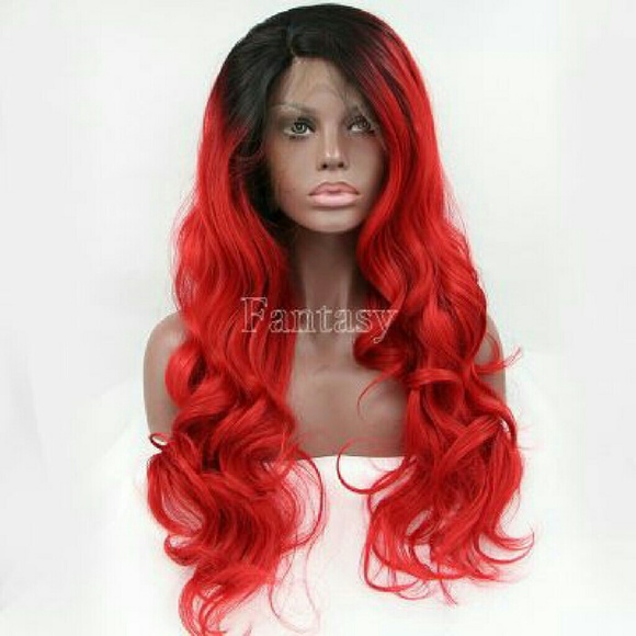 Ombre Black Red Lace Front Wig