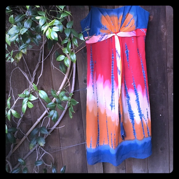 BCBGMAXAZRIA Strapless tie dye silk dress 6