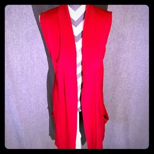 Coldwater Creek Long Sleeveless Cardigan, Red Sz L