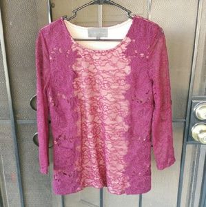 Anthropologie lace overlay wine colored shirt
