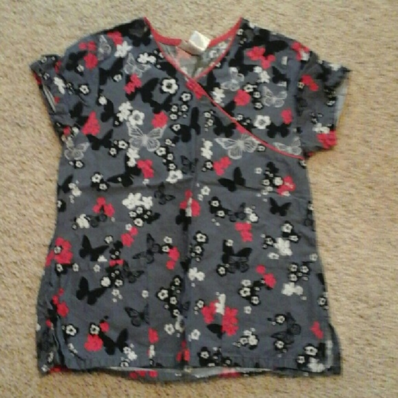 Butterfly and flower scrub top